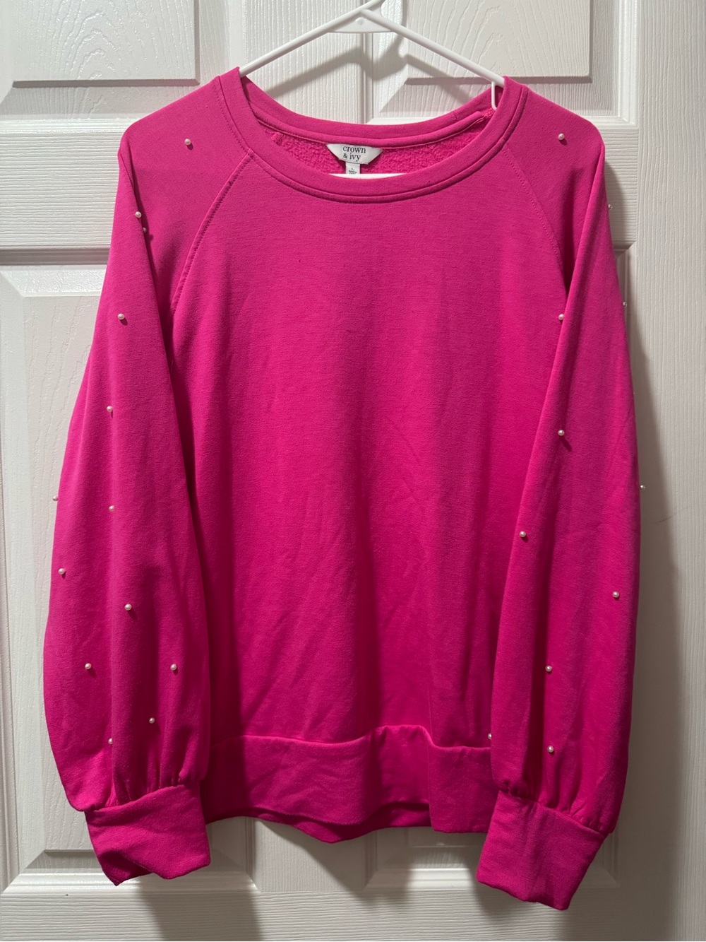 crown & ivy Hot Pink Pearl-Embellished Sweatshirt